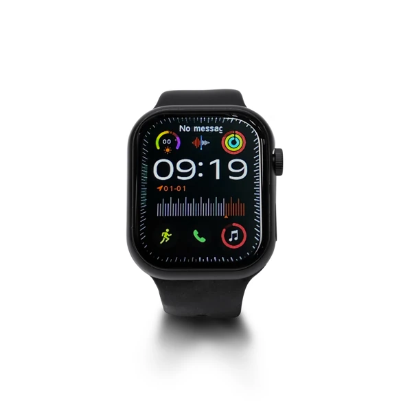 Reloj inteligente negro con correa de silicona